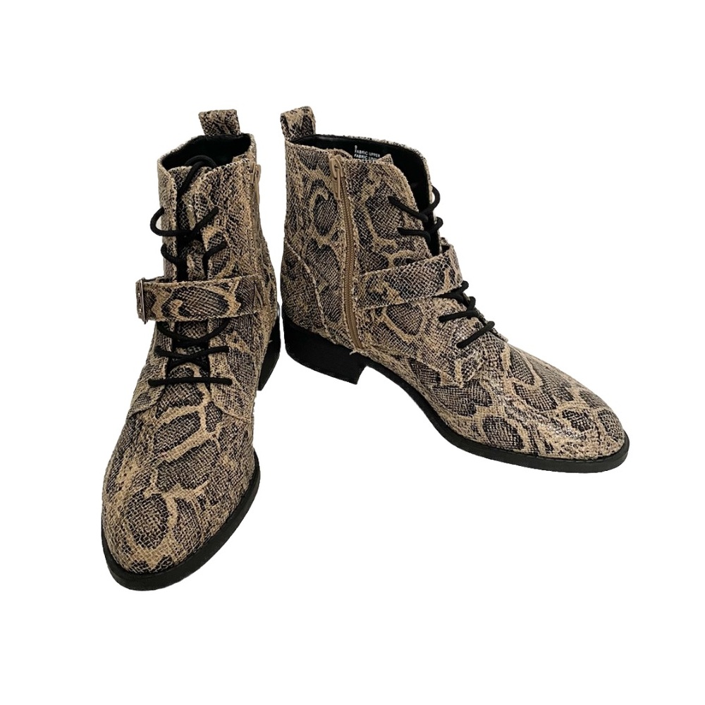NWT Express Snakeskin Lace-up Combat Boots Womens Size 9